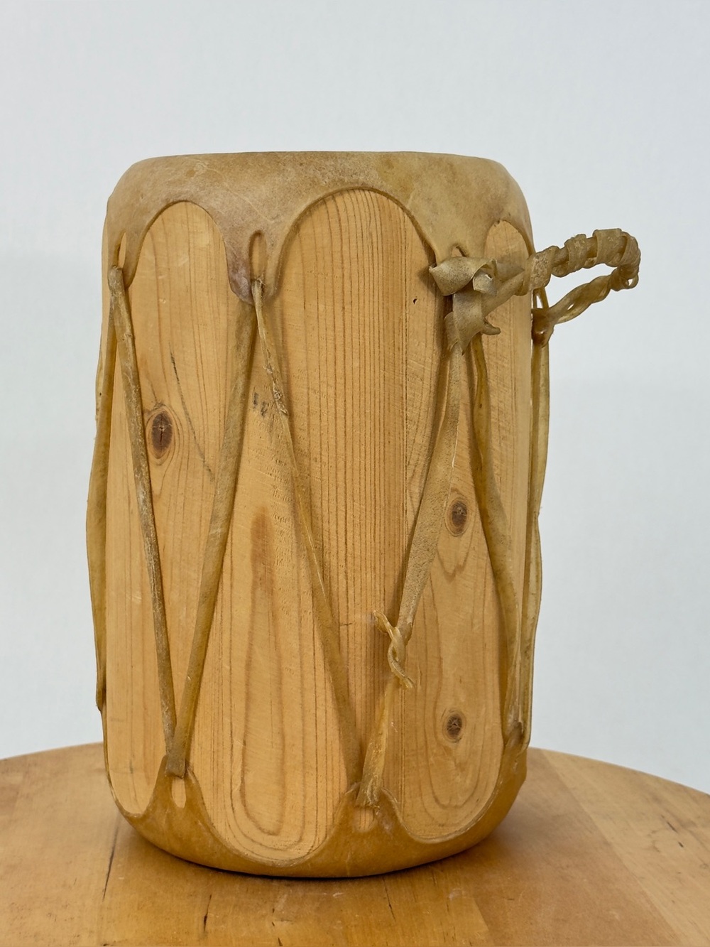 Vintage Taos Pueblo Double-Sided Native American Rawhide & Wood Tree Drum